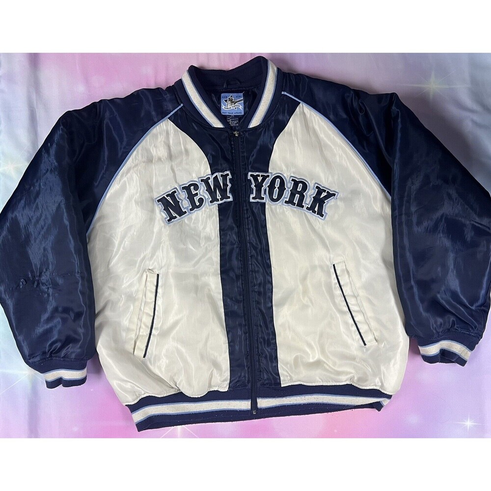 Vintage Raw Blue New York Yankees Satin Varsity Jacket 2XL MLB
